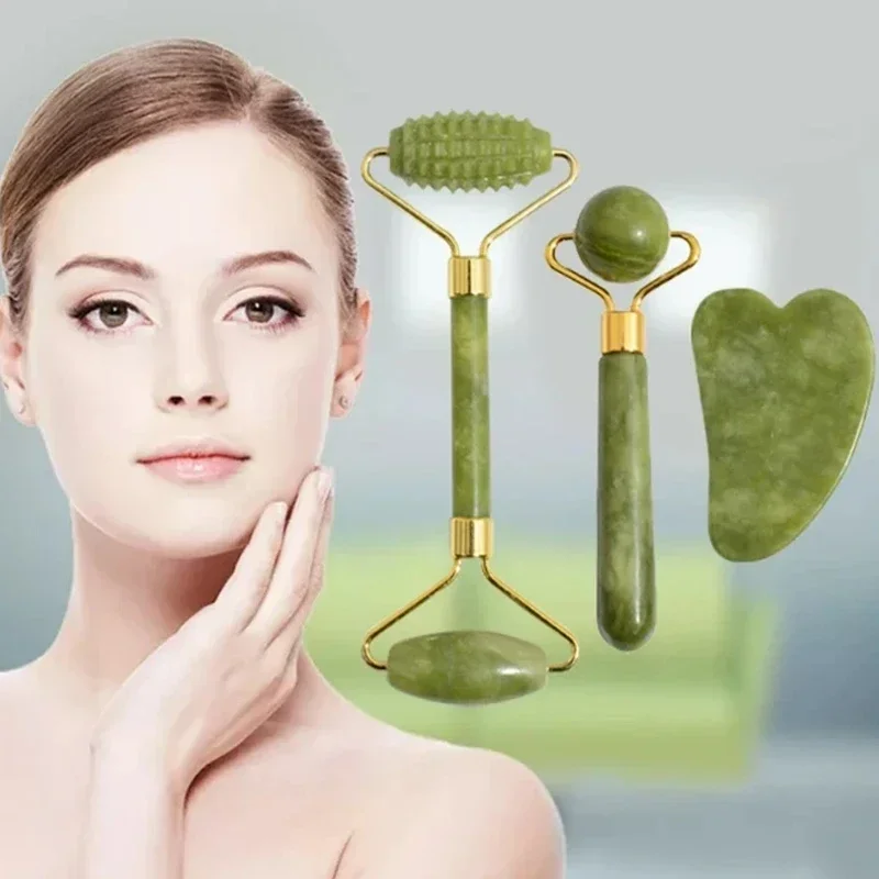 Jade Roller Stone - Giok alami rol wajah Gua Sha,
