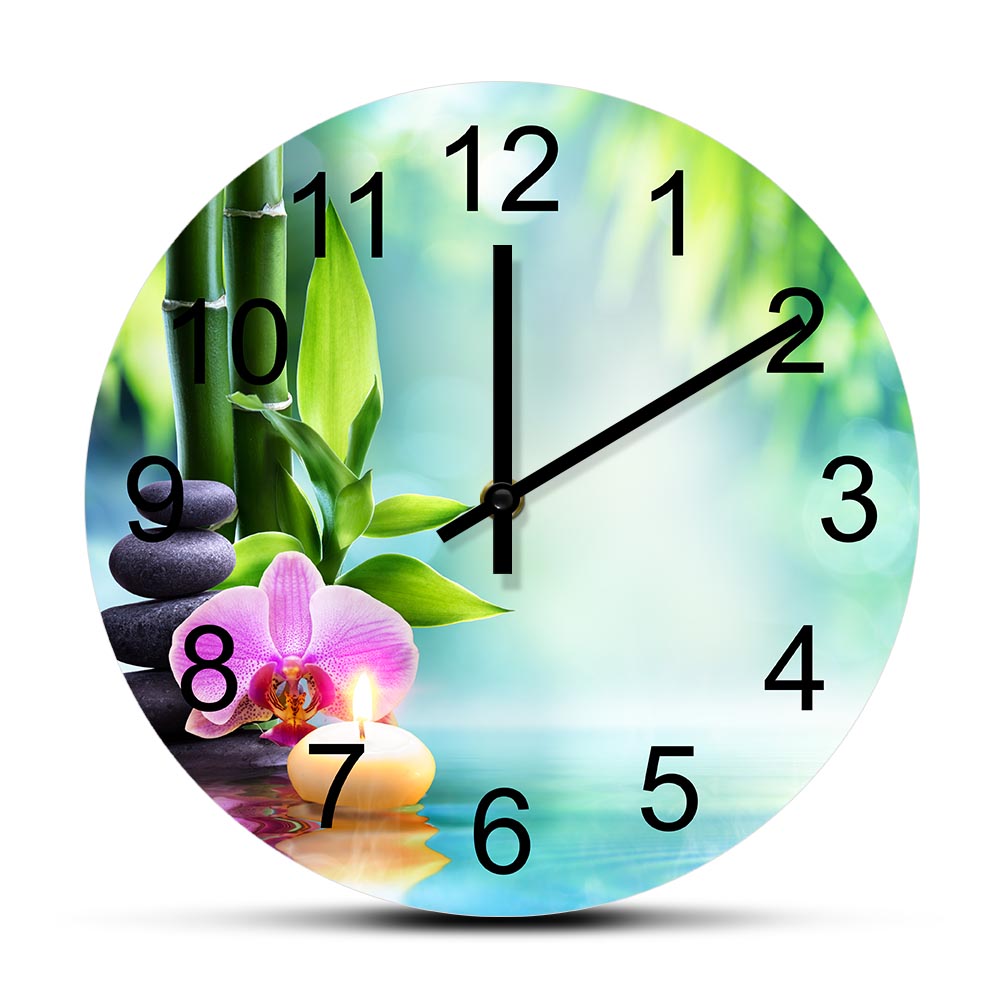 Spa Wellness Salon - Jam Dinding Senyap Batu Zen Bunga